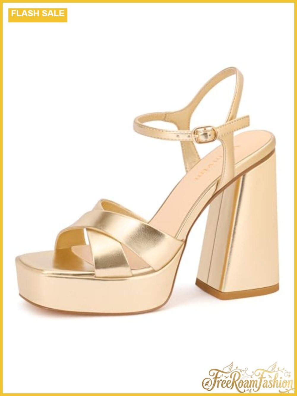Platform High Heels Chunky Block Heeled Sandals Open Square Toe Ankle Strap